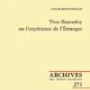 Yves Bonnefoy Ou L’expérience De L’Étranger